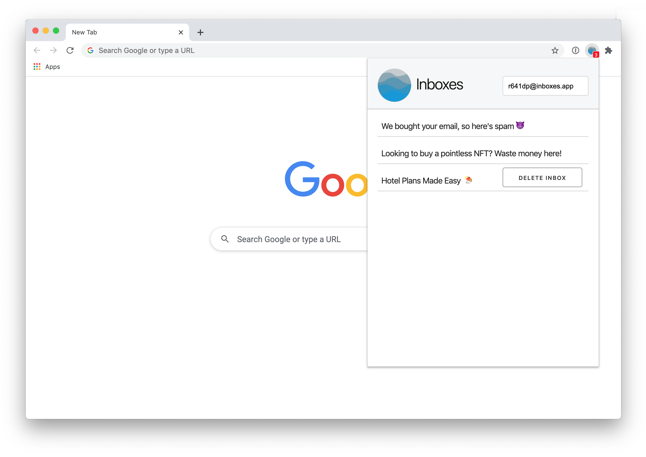 The Inboxes temp mail browser extension